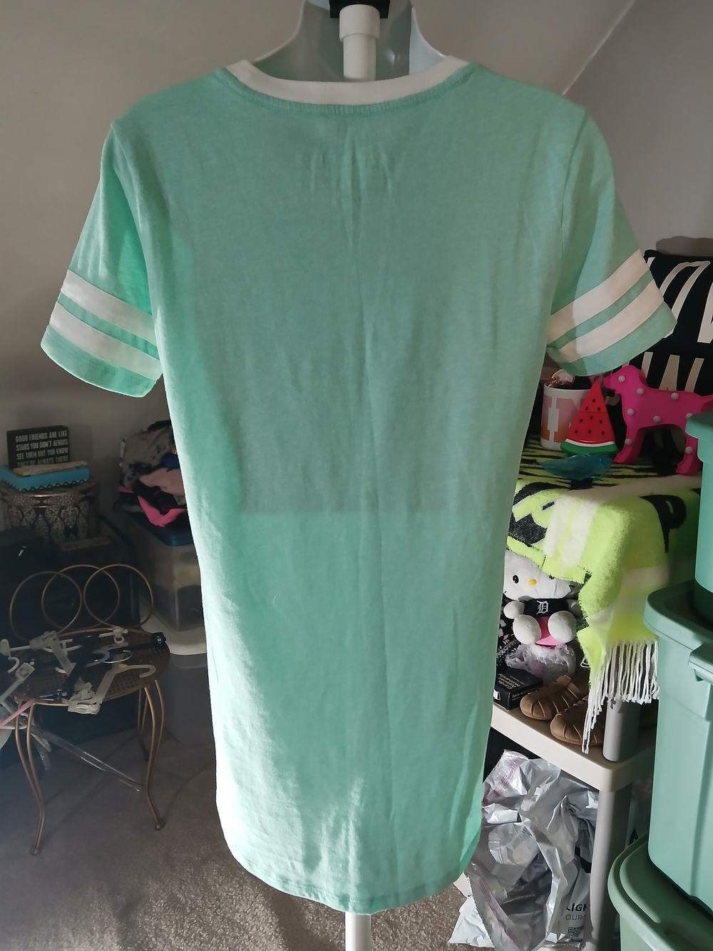 PINK Victoria's Secret Mint Green & Blue Graphic Long Sleep Tee XS New Condition - Picture 7 of 12